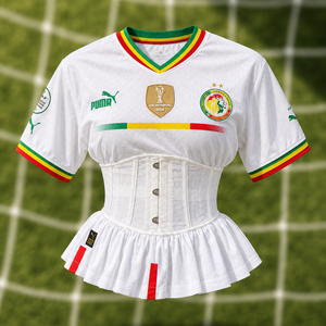 Upcycled Senegal Soccer Jersey Corset - White